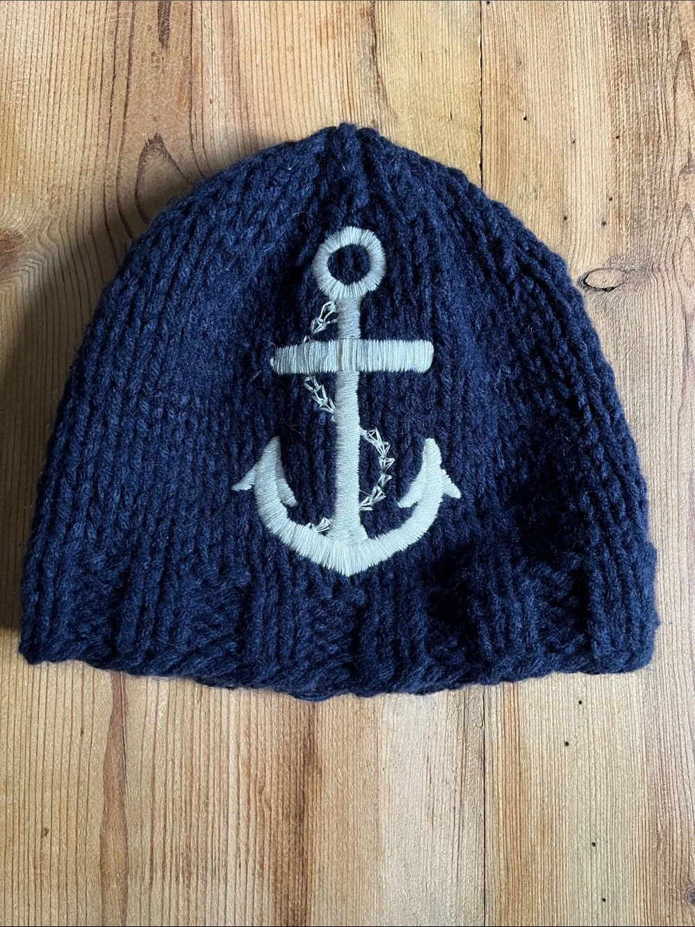 BLUEBERRY HILL S 6-24M Navy Blue Anchor Knit Hat Nautical
